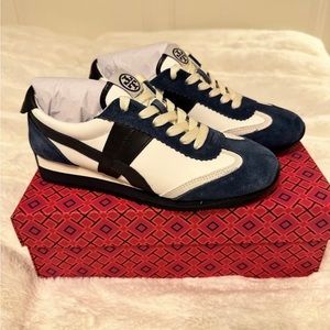 Tory Burch Hank Sneakers/ Snow White/Bright Navy Size 6.5